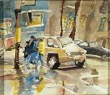Patricia Barnett watercolors, San Francisco rain